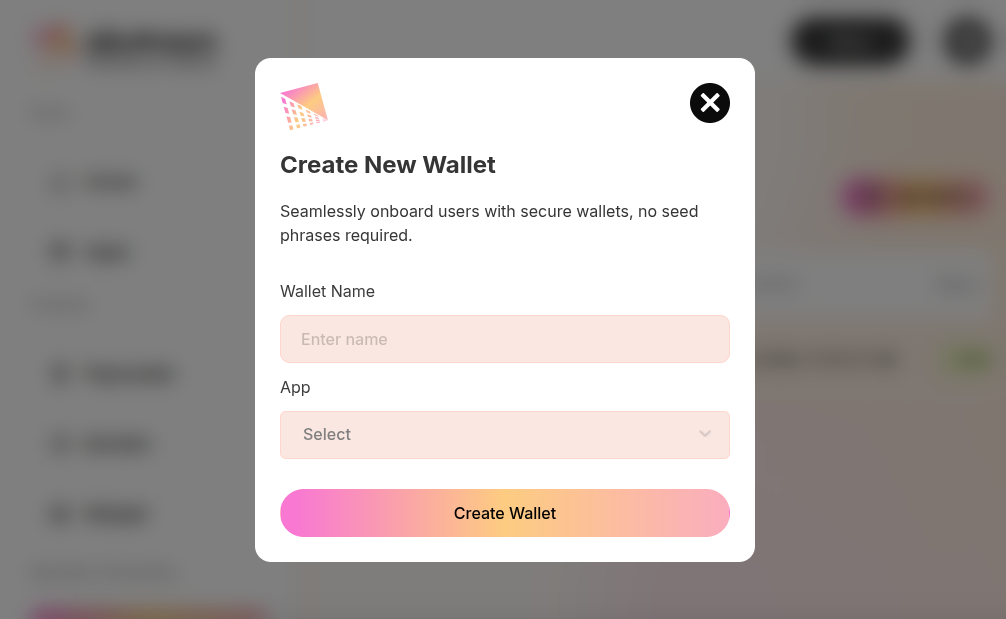 Create New Wallet modal form