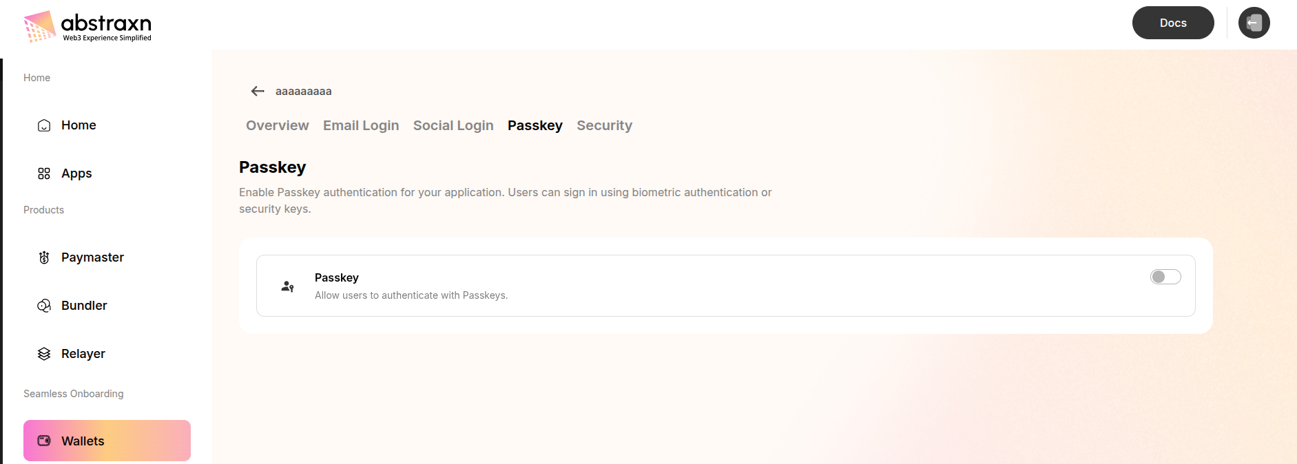 Passkey authentication settings page